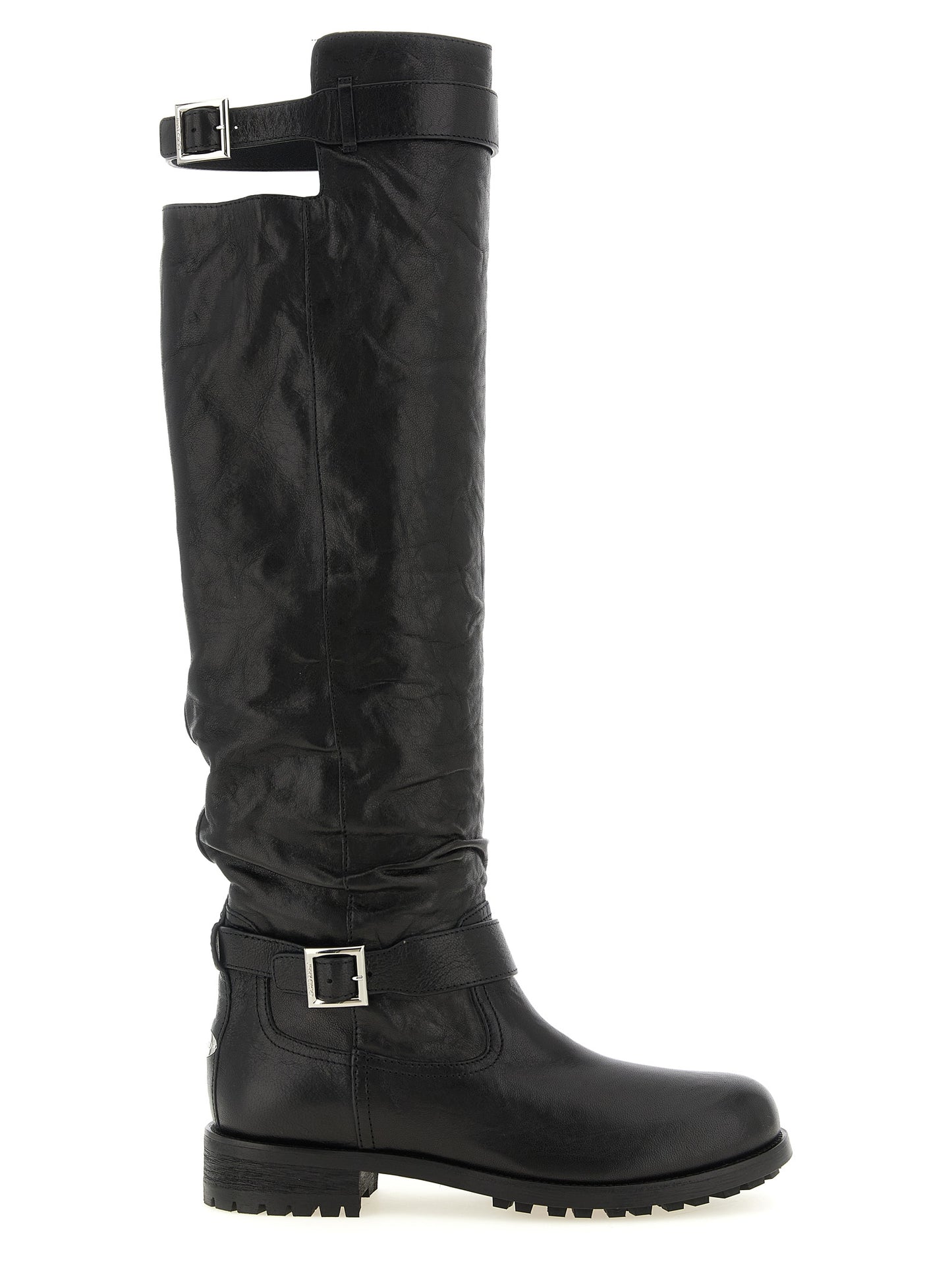 Jimmy Choo Botas Hasta La Rodilla Biker KB - Piel Negra Texturizada