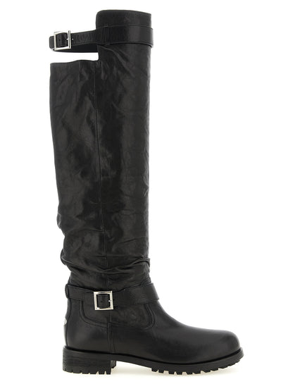 Jimmy Choo Botas Hasta La Rodilla Biker KB - Piel Negra Texturizada