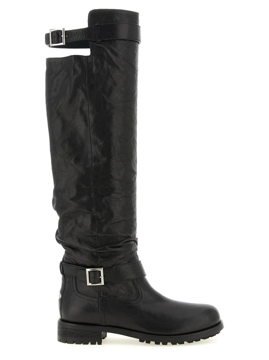 Jimmy Choo Botas Hasta La Rodilla Biker KB - Piel Negra Texturizada
