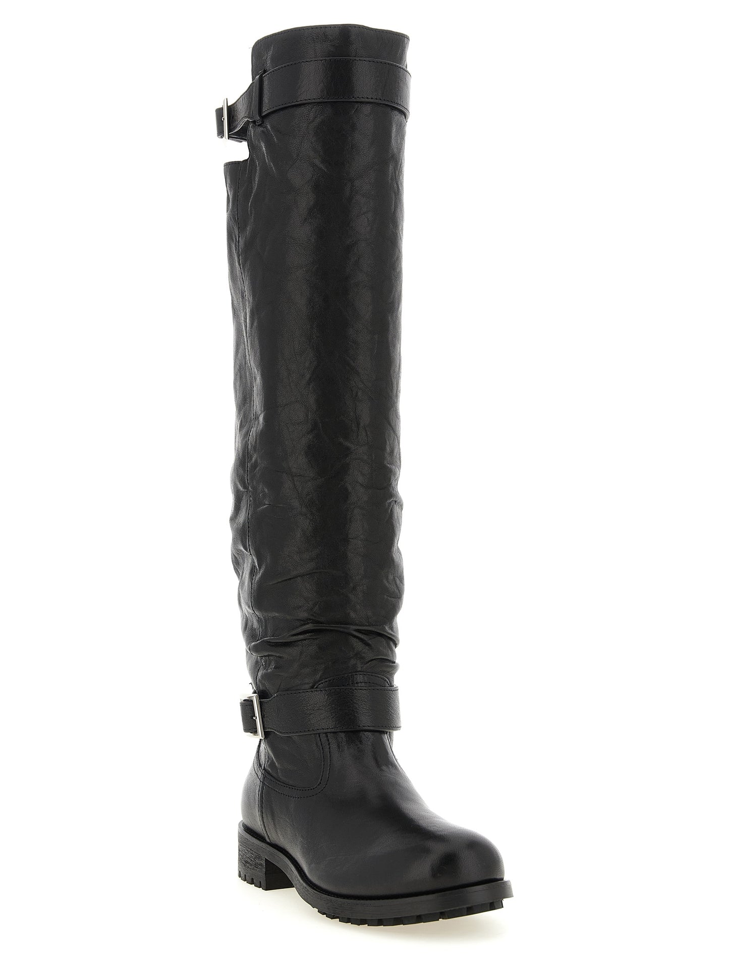 Jimmy Choo Botas Hasta La Rodilla Biker KB - Piel Negra Texturizada