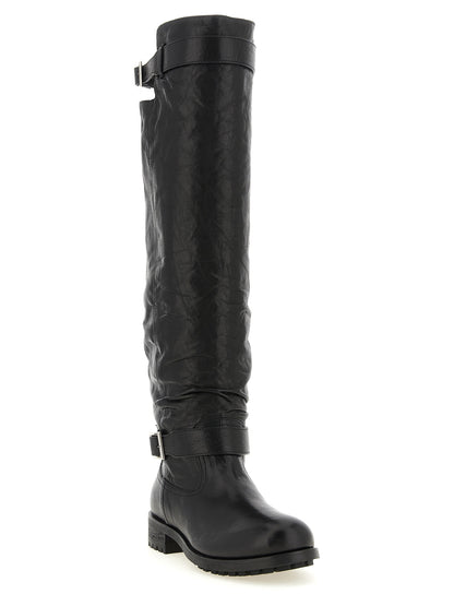 Jimmy Choo Botas Hasta La Rodilla Biker KB - Piel Negra Texturizada