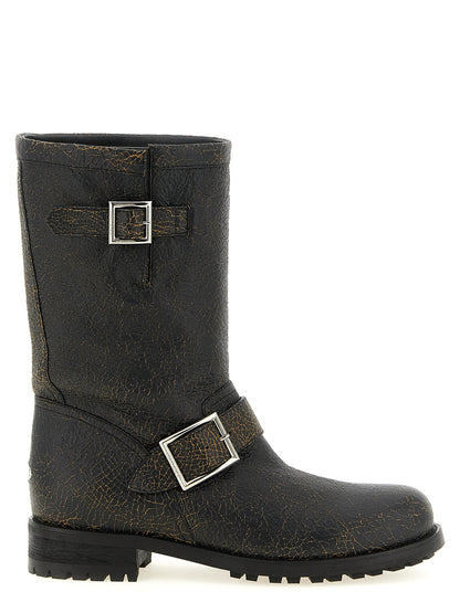 Jimmy Choo Bottines en Cuir Noir Collection Biker Mid