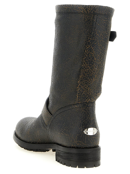 Jimmy Choo Bottines en Cuir Noir Collection Biker Mid