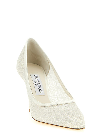 Jimmy Choo Pumps in Shiny White Tencel with High Heels