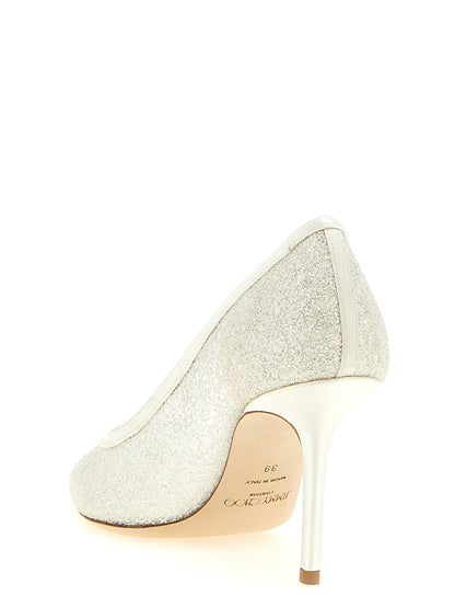 Jimmy Choo Pumps in Shiny White Tencel with High Heels