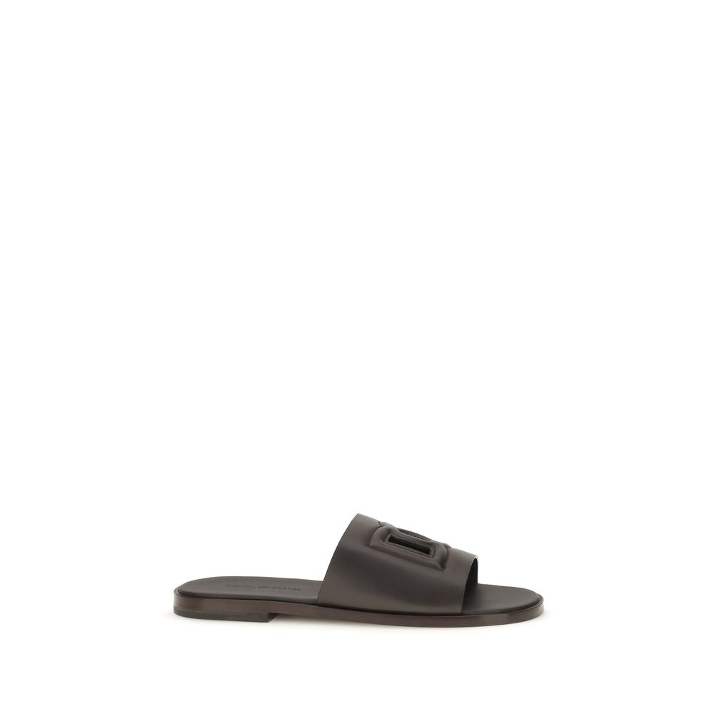Sandalias planas Dolce & Gabbana de piel de becerro marrón Bos Taurus