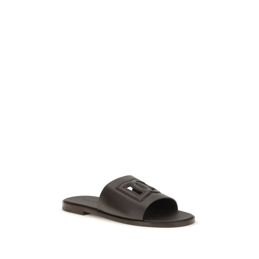 Dolce & Gabbana Flat Calfskin Sandals Brown Bos Taurus