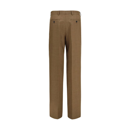 Prada Pantalones De Vestir Marron En Lana Merino Corte Fluido