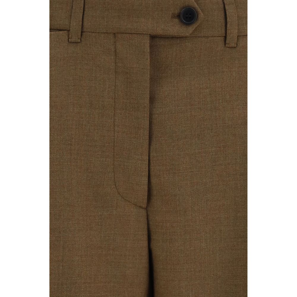 Prada Pantalones De Vestir Marron En Lana Merino Corte Fluido