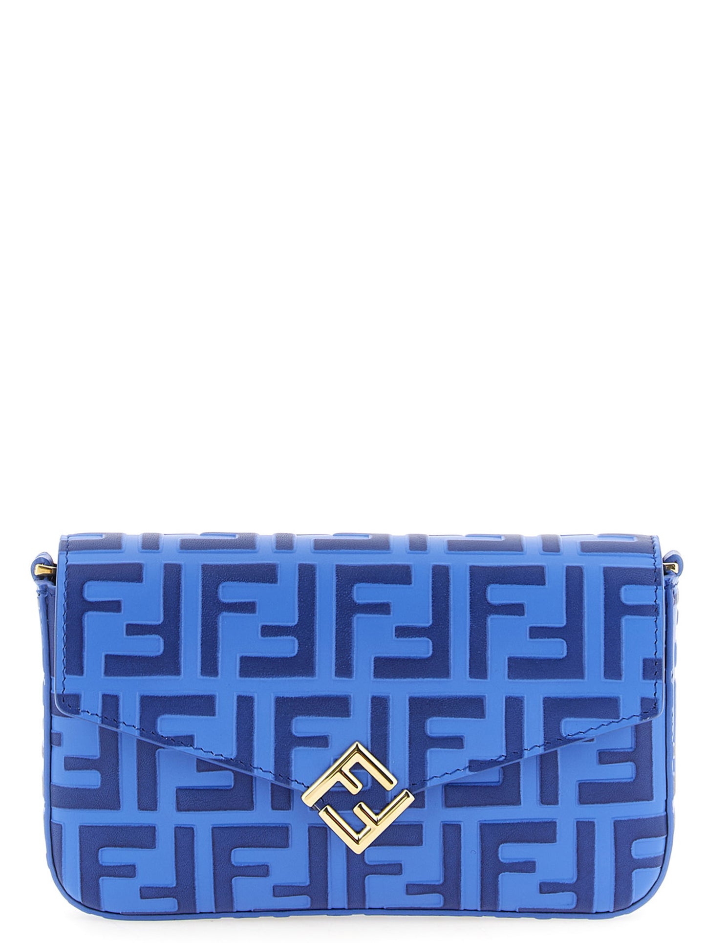 Porte-cartes Fendi en cuir de veau bleu avec chaîne Modèle FF Diamonds