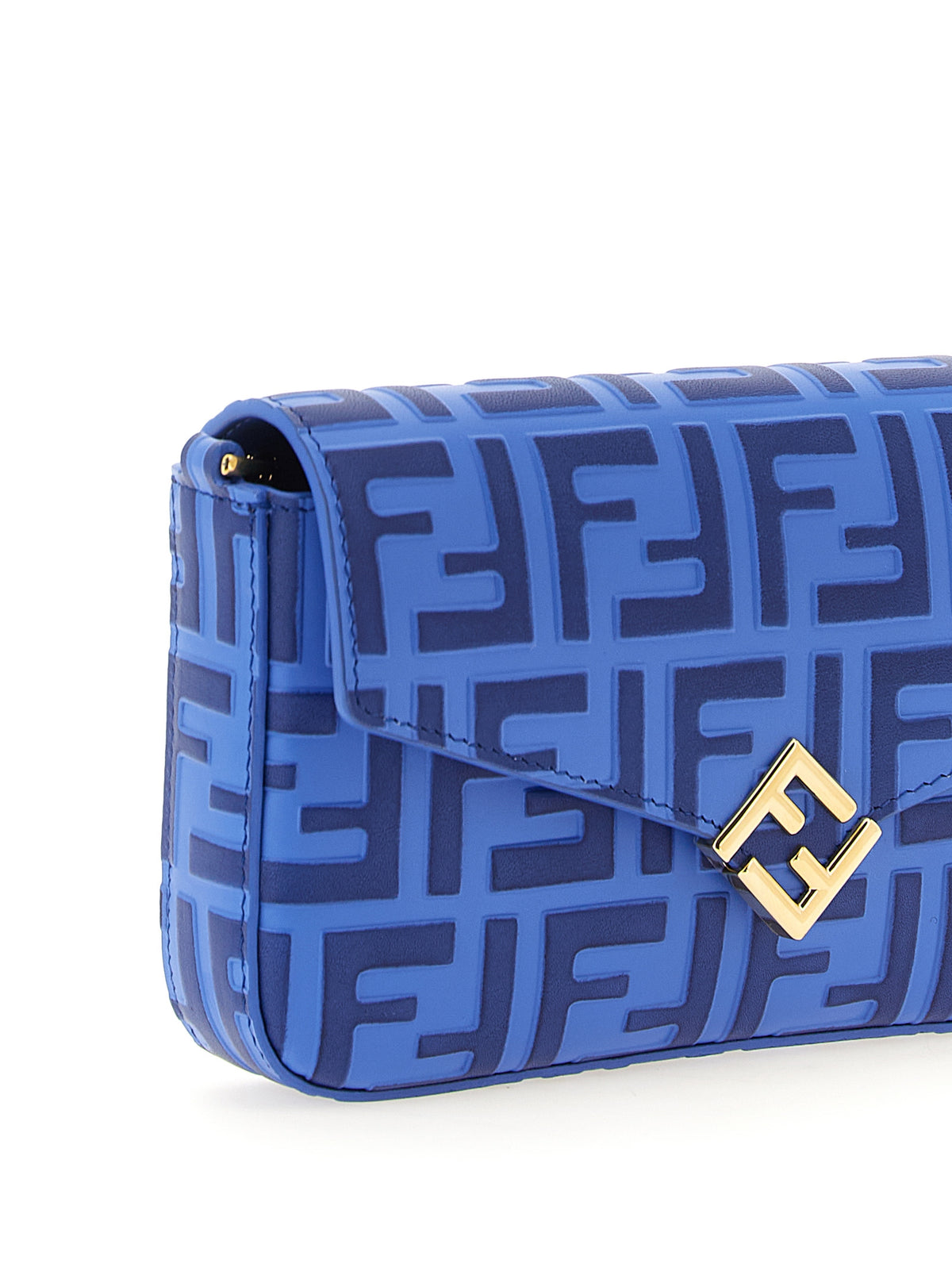Porte-cartes Fendi en cuir de veau bleu avec chaîne Modèle FF Diamonds