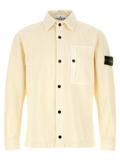 Surchemise Stone Island blanche en coton texturé côtelé