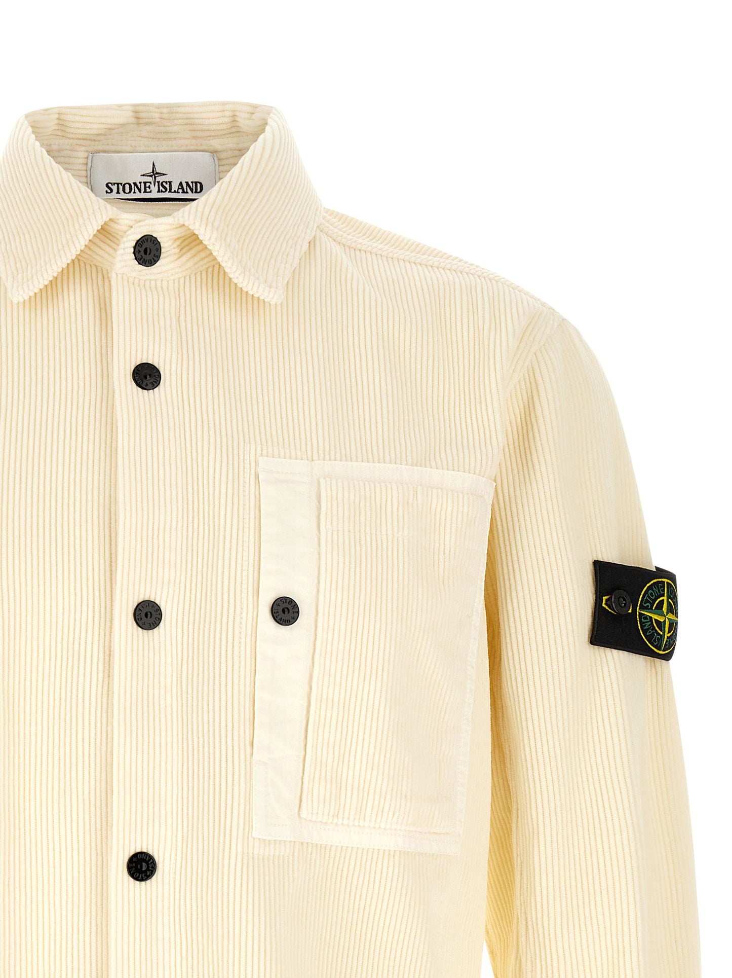 Surchemise Stone Island blanche en coton texturé côtelé