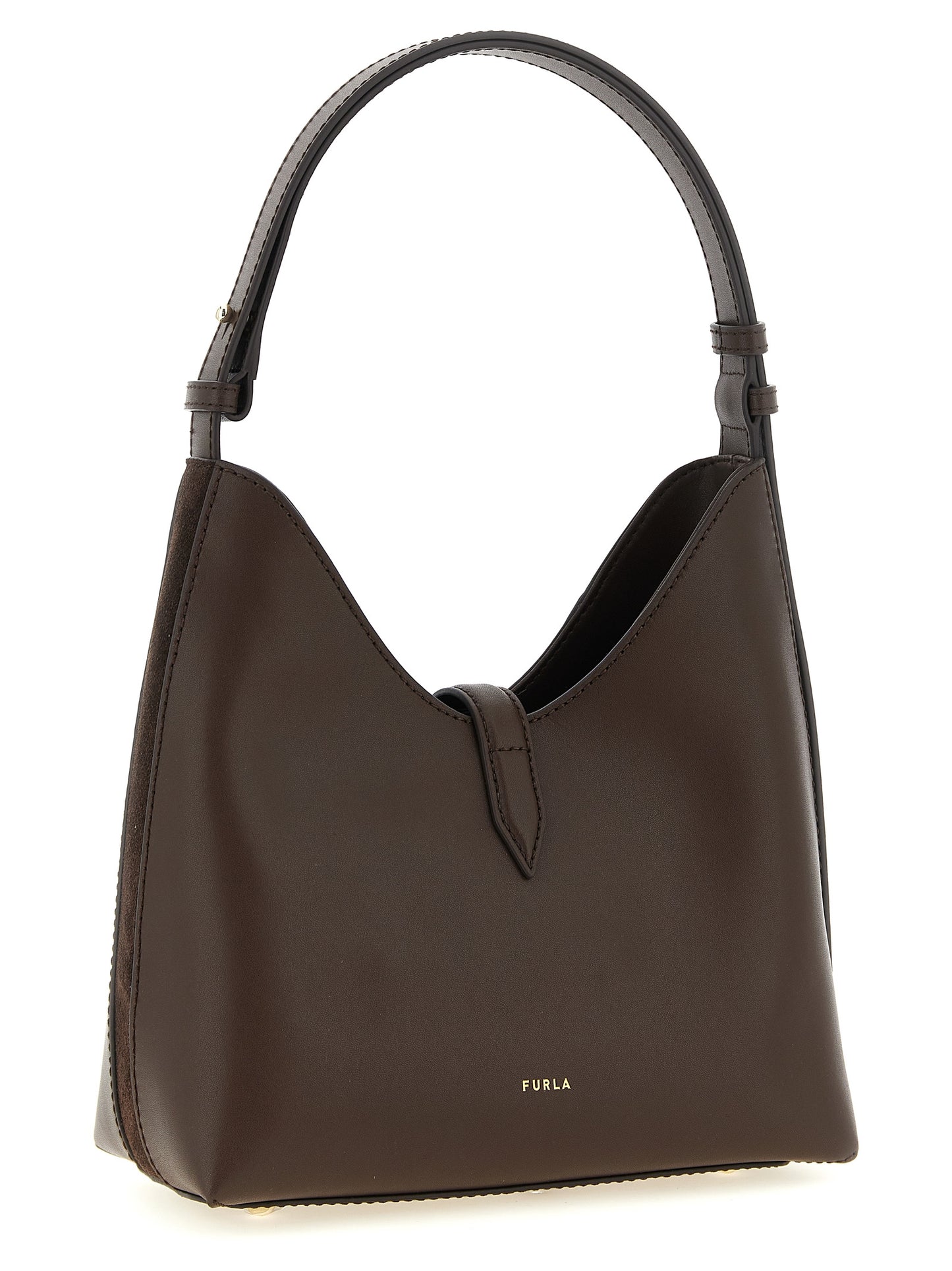 Bolso De Hombro De Cuero De Becerro Marron Furla Goccia S