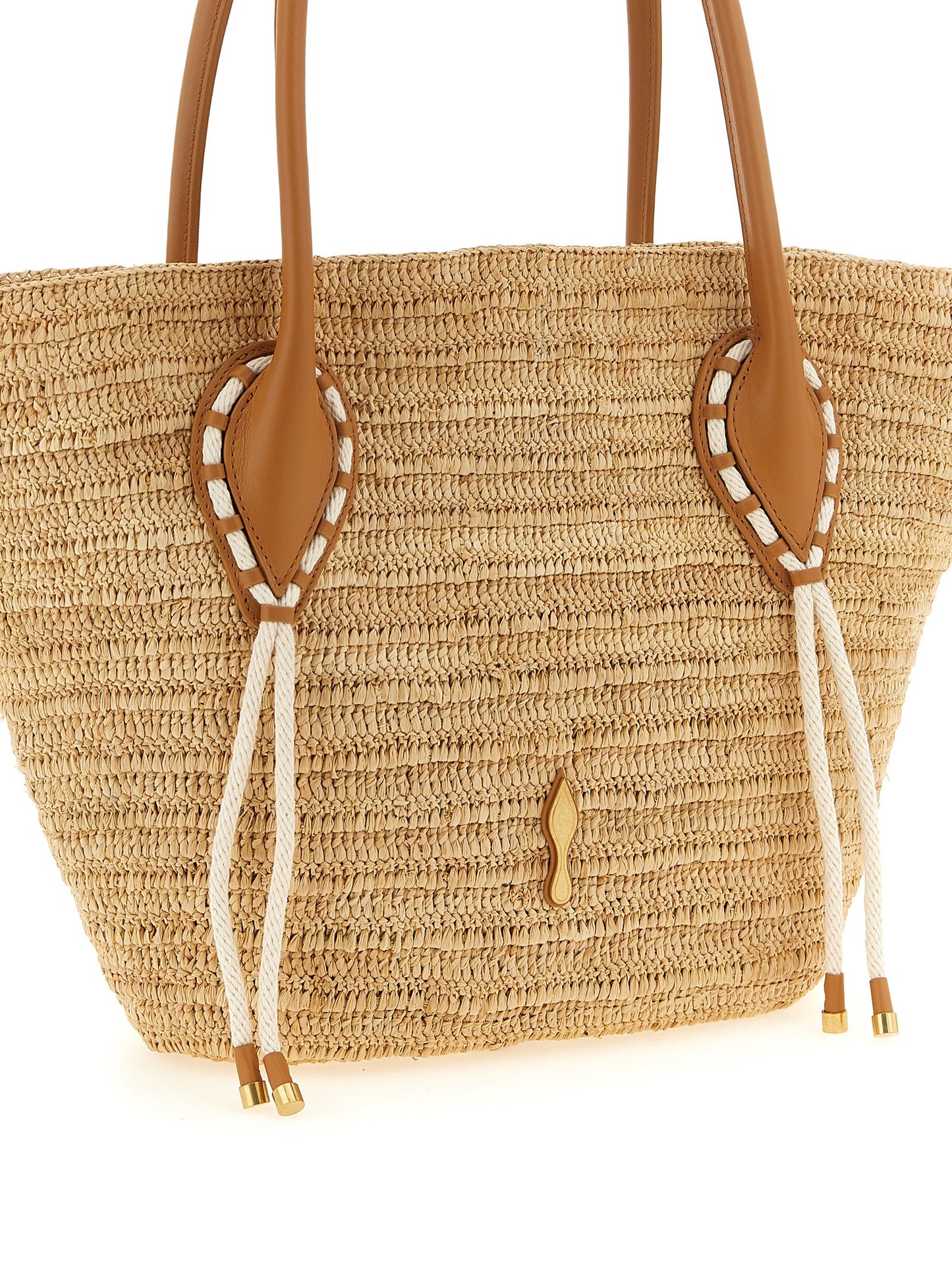 Bolso tote de rafia beige Christian Louboutin