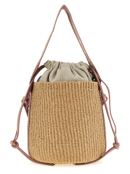 Chloé Small Woody Bolso De Mano Papel Tejido Beige