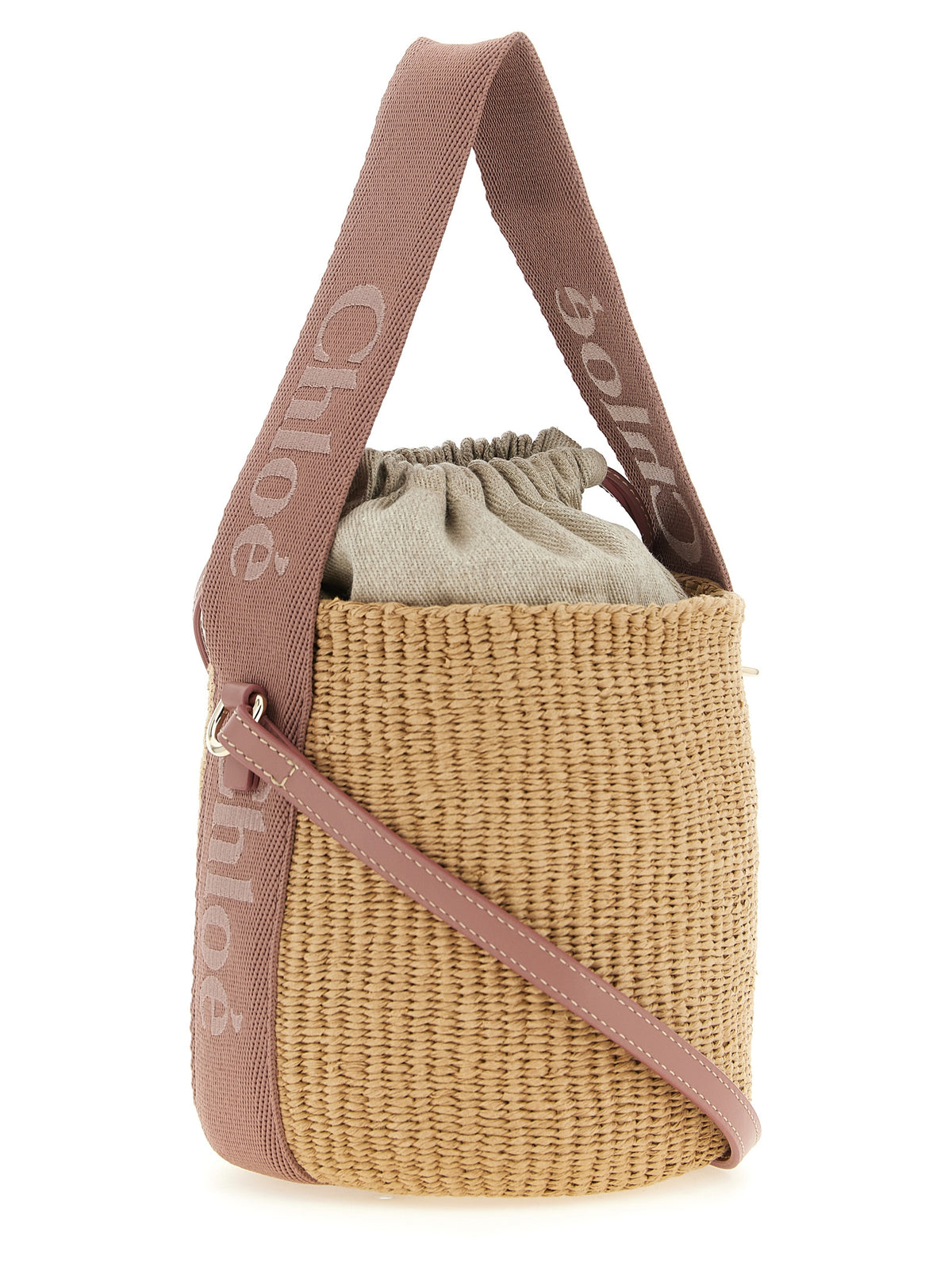 Chloé Small Woody Bolso De Mano Papel Tejido Beige