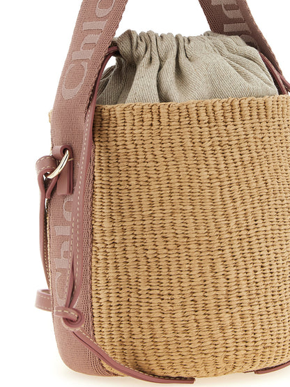 Chloé Small Woody Bolso De Mano Papel Tejido Beige
