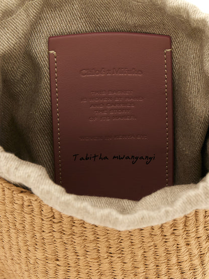 Chloé Small Woody Bolso De Mano Papel Tejido Beige