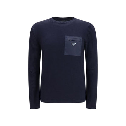 Sudadera Prada de Lana Azul con Estampado Aries