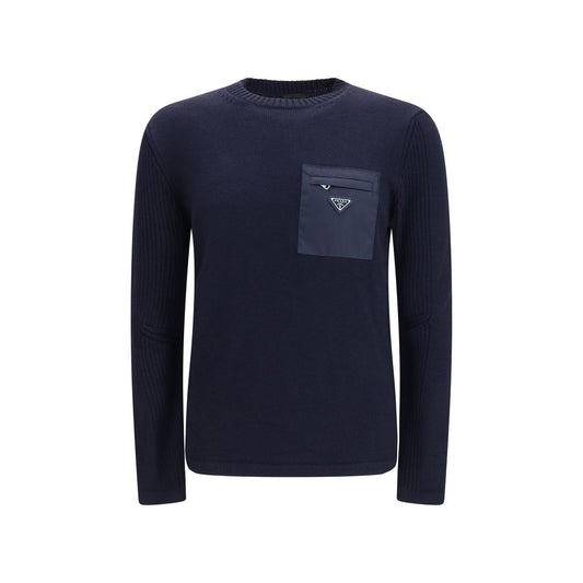 Sudadera Prada de Lana Azul con Estampado Aries