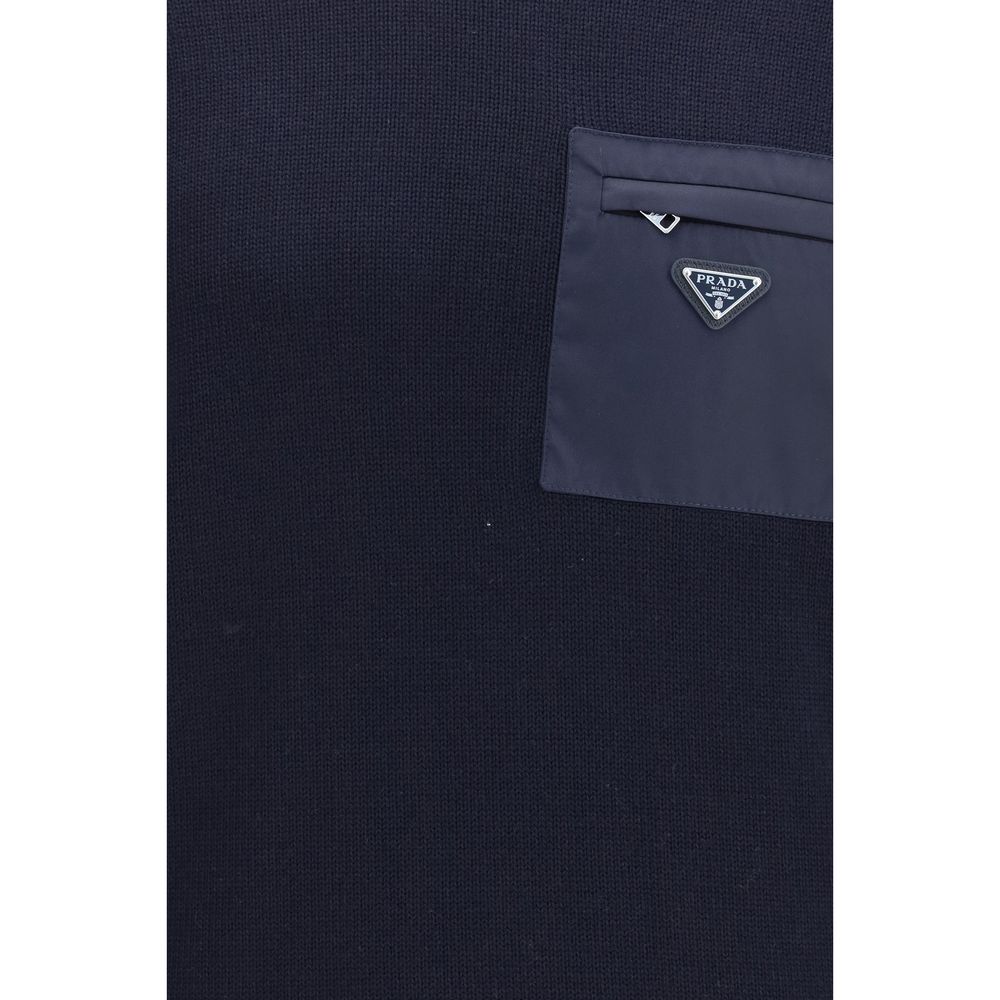 Sudadera Prada de Lana Azul con Estampado Aries