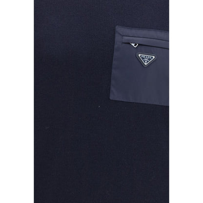 Sudadera Prada de Lana Azul con Estampado Aries