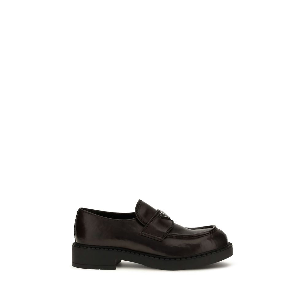 Prada Mocassins à Enfiler en Cuir de Veau Marron Bos Taurus
