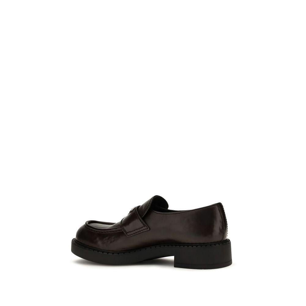Prada Mocassins à Enfiler en Cuir de Veau Marron Bos Taurus