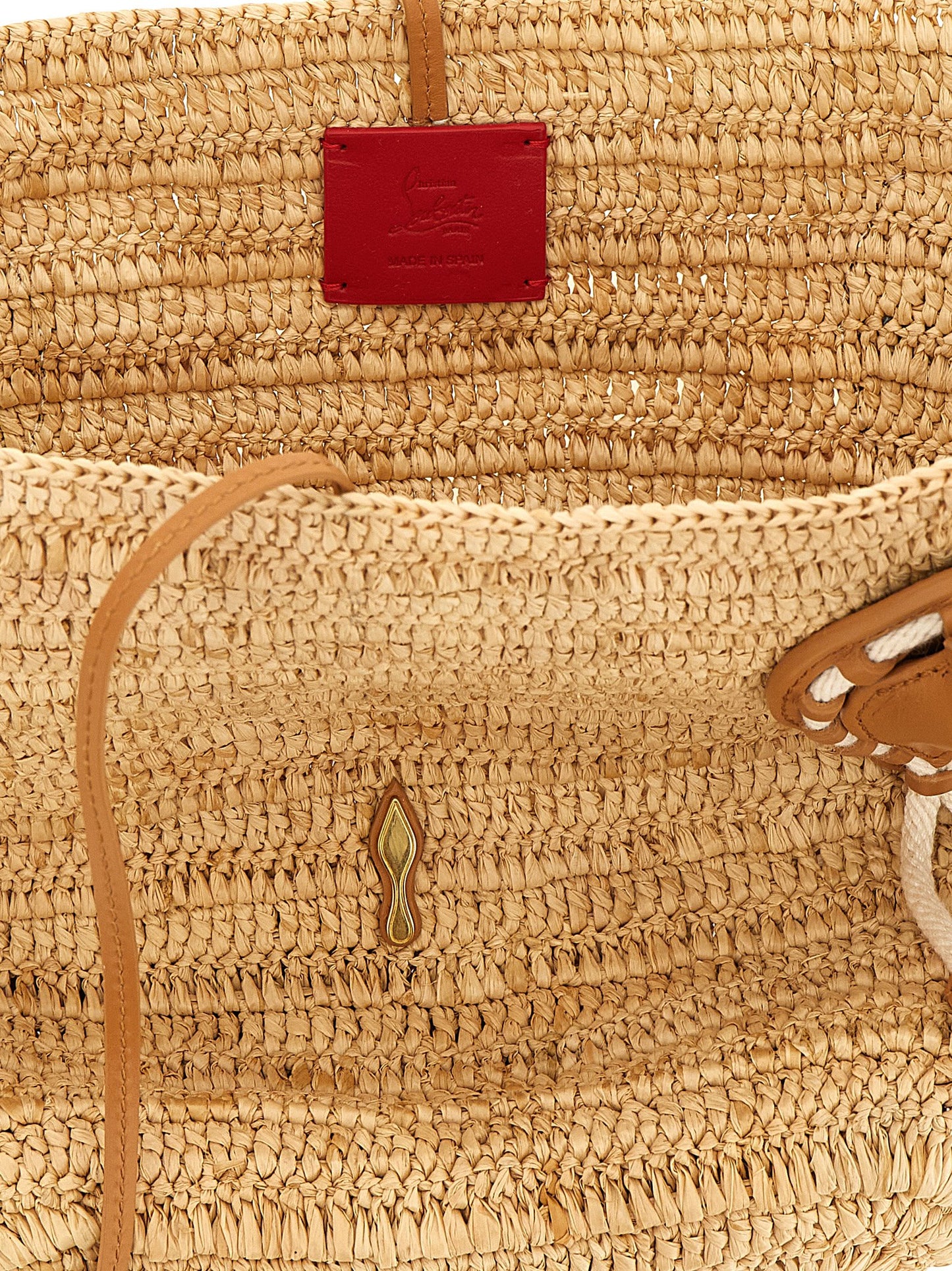 Bolso tote de rafia beige Christian Louboutin