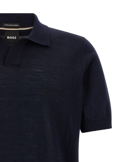 Hugo Boss Virgin Merino Wool Polo H-Lantoni Blue