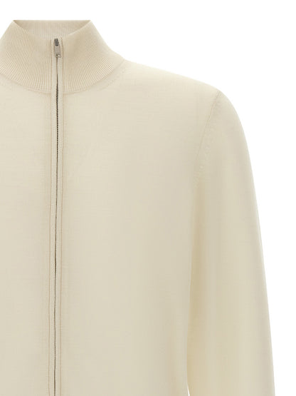 Cárdigan De Lana Virgen Blanco Hugo Boss Corte Minimal