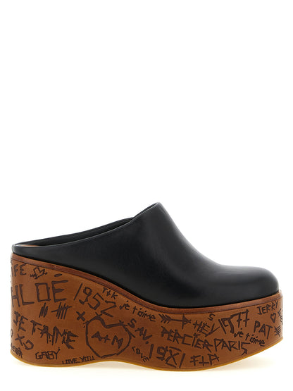 Sandalias De Cuña De Piel Chloé Modelo Maxime Negras