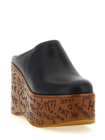 Sandalias De Cuña De Piel Chloé Modelo Maxime Negras