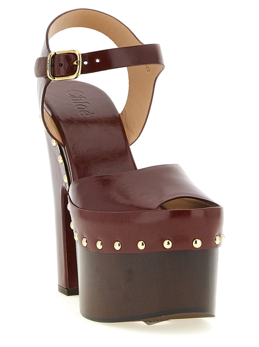 Sandalias de tacón de aguja de piel de cordero burdeos Chloé