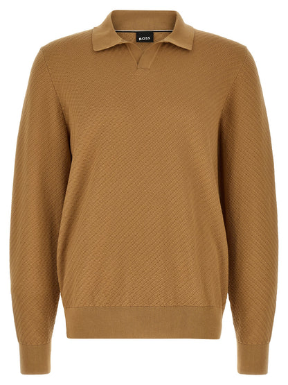 Hugo Boss Polo en coton marron avec motif diagonal en relief Modèle H Lomarino