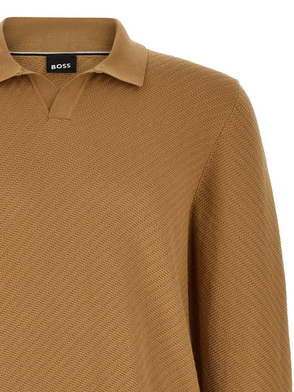 Hugo Boss Polo en coton marron avec motif diagonal en relief Modèle H Lomarino