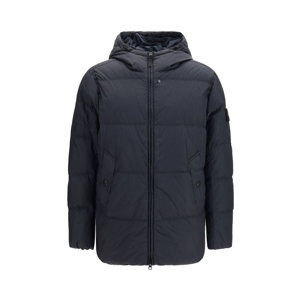 Chaqueta larga Stone Island azul de plumas de ganso