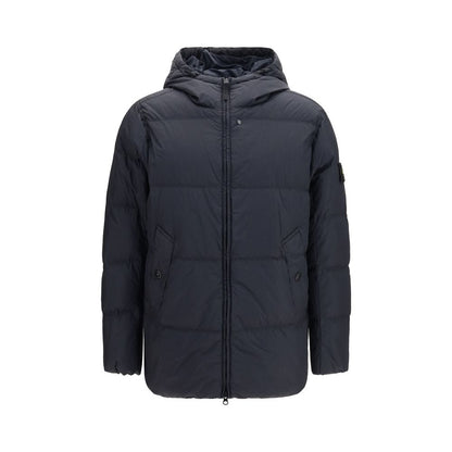 Chaqueta larga Stone Island azul de plumas de ganso
