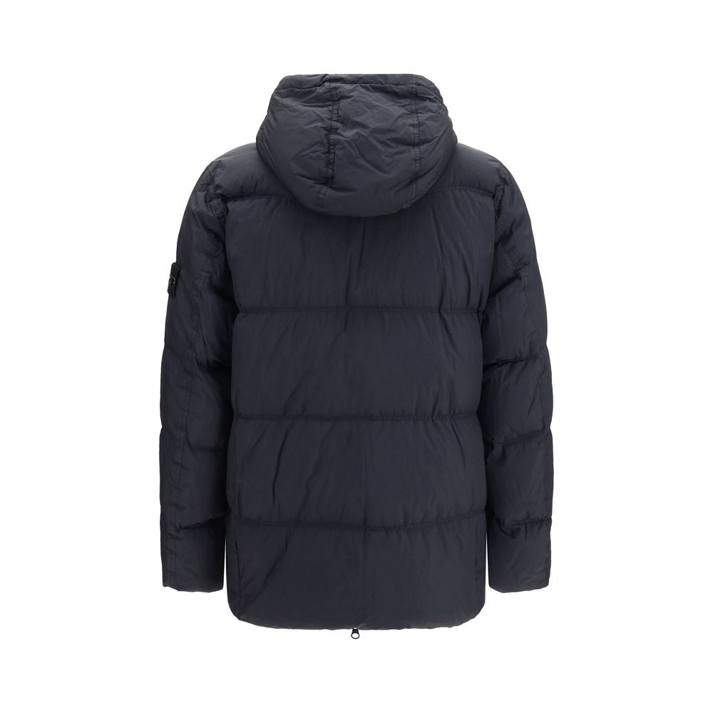 Chaqueta larga Stone Island azul de plumas de ganso
