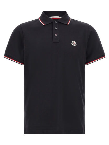 Polo Moncler en coton à manches courtes bleu