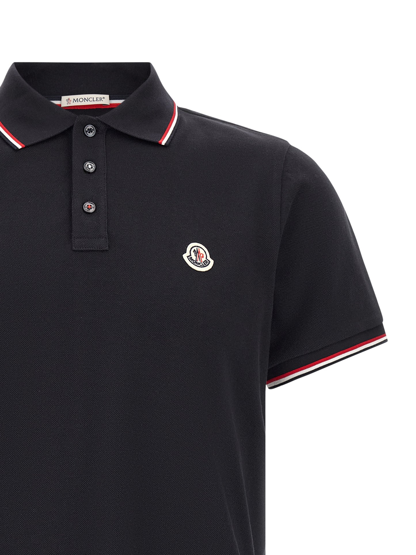 Polo Moncler en coton à manches courtes bleu
