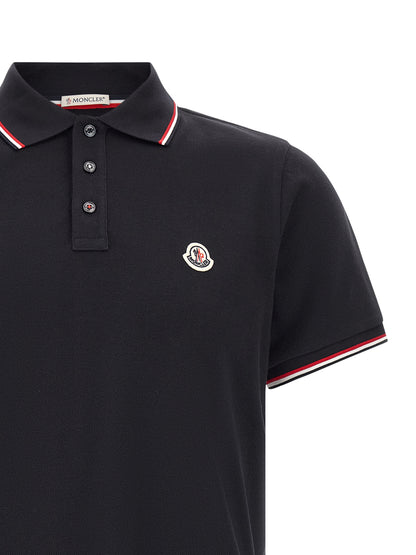 Polo Moncler en coton à manches courtes bleu
