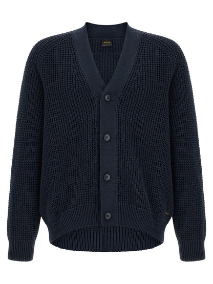 Hugo Boss Cardigan De Algodón Azul - Corte Estructural Relajado