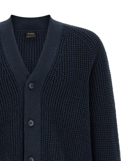 Hugo Boss Cardigan De Algodón Azul - Corte Estructural Relajado