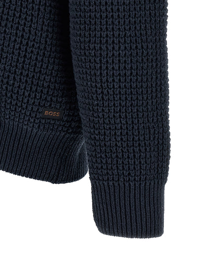 Hugo Boss Cardigan De Algodón Azul - Corte Estructural Relajado