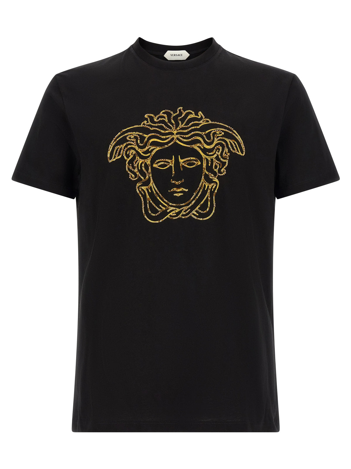 T-shirt Versace noir en coton à manches courtes et coupe standard
