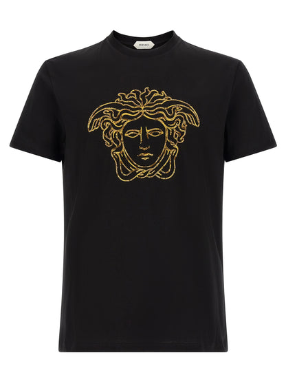 T-shirt Versace noir en coton à manches courtes et coupe standard
