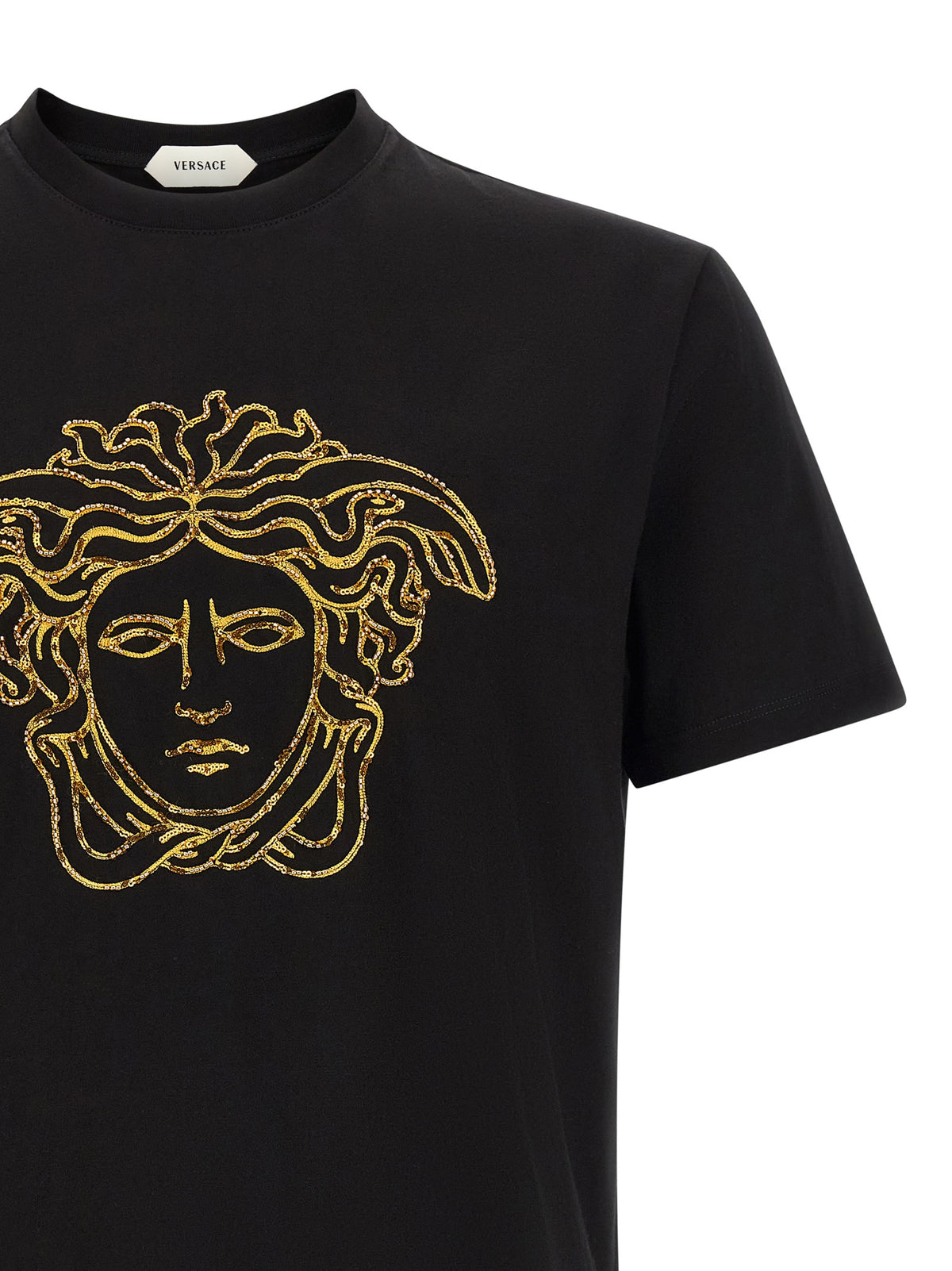 T-shirt Versace noir en coton à manches courtes et coupe standard