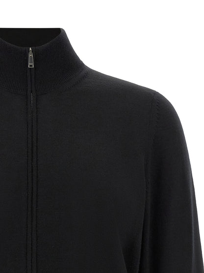 Cardigan Hugo Boss Noir En Laine Vierge Coupe Classique